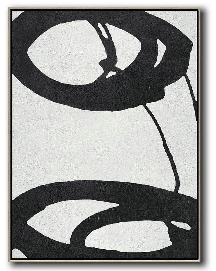 Extra Large Canvas Art,Black And White Minimal Painting On Canvas - Large Living Room Decor